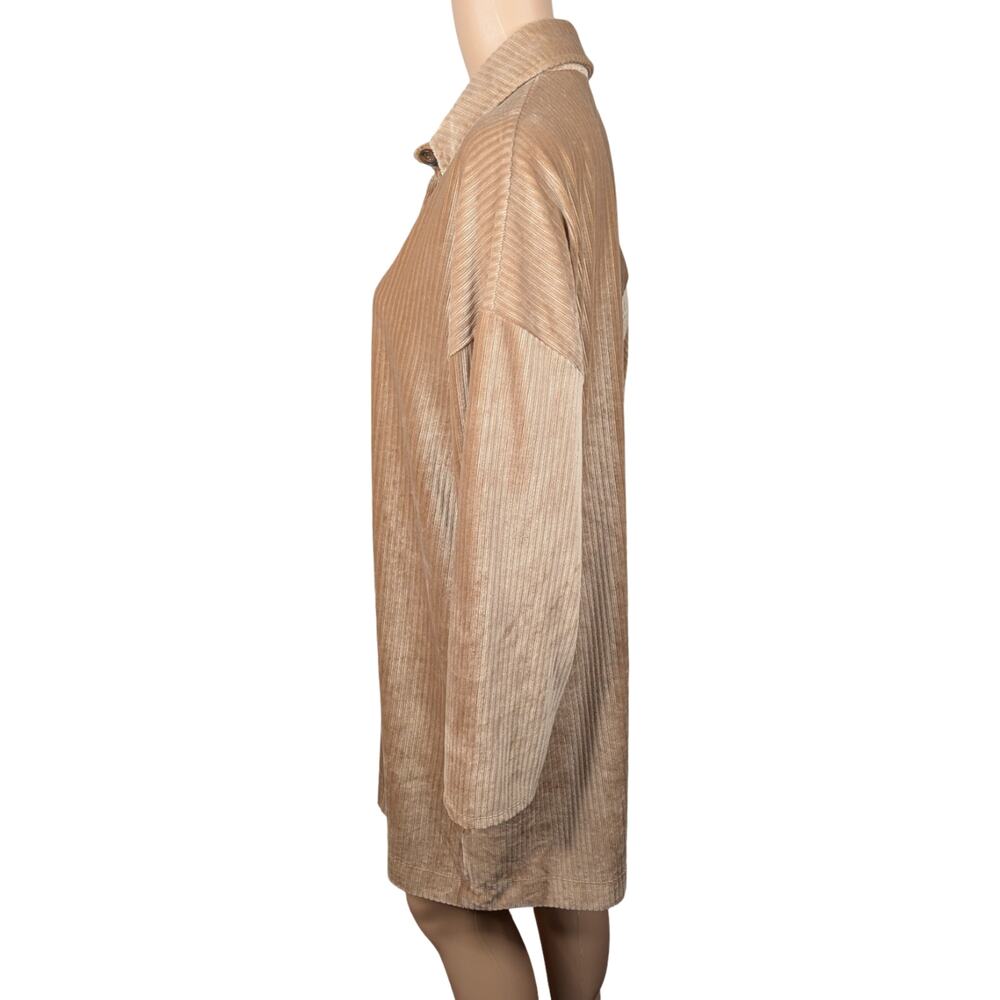ASOS Tan Velvet Corduroy Shift Dress 8 | Camel Ribbed Velour Henley Tunic Mini - Picture 5 of 8